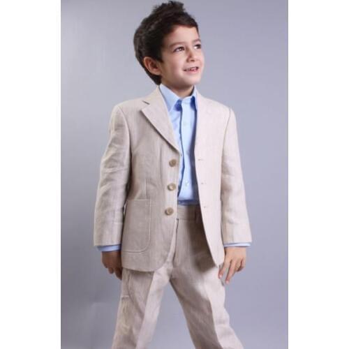 2017 Notch Lapel Boys Linen Suit Child Beige Suit Boys Wedding Suit Boys Suits Roco Clothing Custom Three Buttons Boy Tuxedos