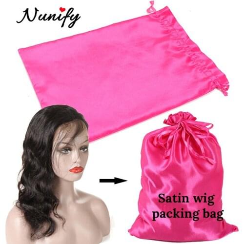 5Pcs/Lot Nunify Wig Bags Satin Packaging Pouches Carrying Storage Bags With Drawstring For Wigs, Bundles,Hair Extensions