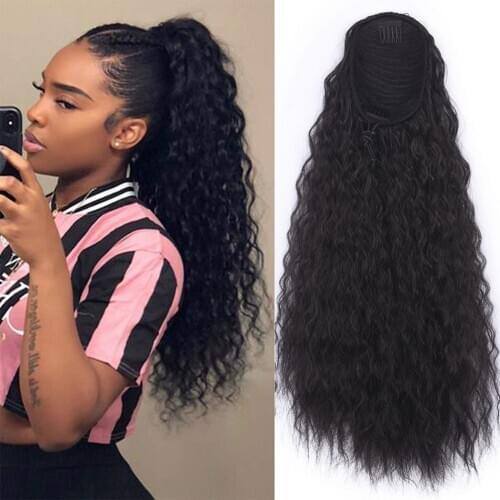 Aidaiya Doris Beauty Long Afro Kinky Straight Ponytail Extension Synthetic Drawstring Corn Hair Piece for Women