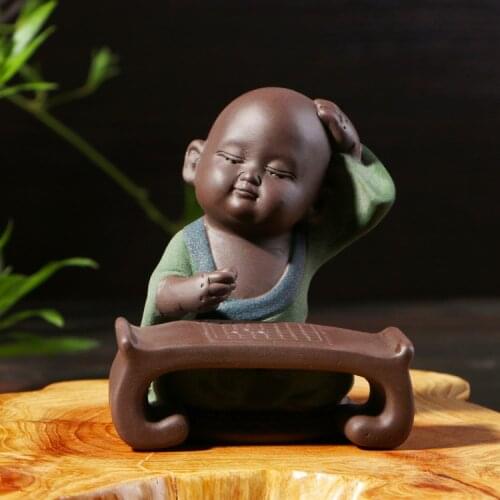 Kung Fu Tea Set Accessory Colorfull Pottery Tea Pet Statue Small Monk Home Decoration