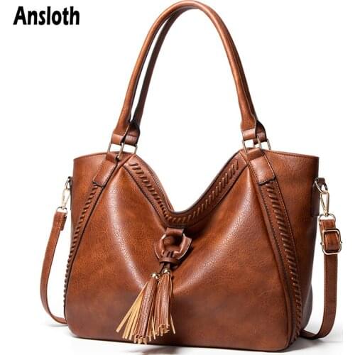 Ansloth 2021 Fashion Women Handbags Soft Leather Shoulder Bags Design Brand High Capacity Top-Handle Bags Solid Color Bag HPS964