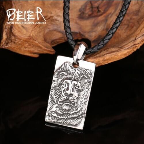 Beier Stainless Steel Lion Animal Pendant Chain Necklace men Jewelry LLBP8-249P