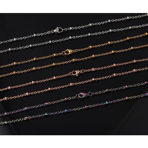 Jaymaxi Stainless Steel Clamp Bead Chain Necklace Gold Color 2mm Thickness Ball Beads Satellite Chains for DIY Jewelry 20PCS/LOT