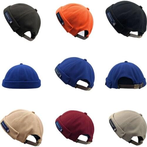 Clape Men Women Skullcap Sailor Cap Breathable Rolled Cuff Bucket Cap Brimless Hat Solid Color Adjustable Cotton Landlord Hat