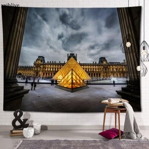 Famous Louvre Museum Tapestry Customizable Bohemian Wall Hanging Room Carpet HD Tapestries Art Home Decoration Accessories