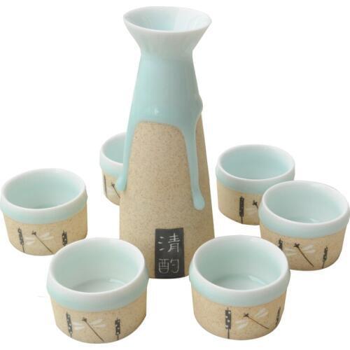 Jingdezhen handmade ceramics Japanese sake steamer glass wine glass Fenjiu flow glaze wine set suit boutique gift box