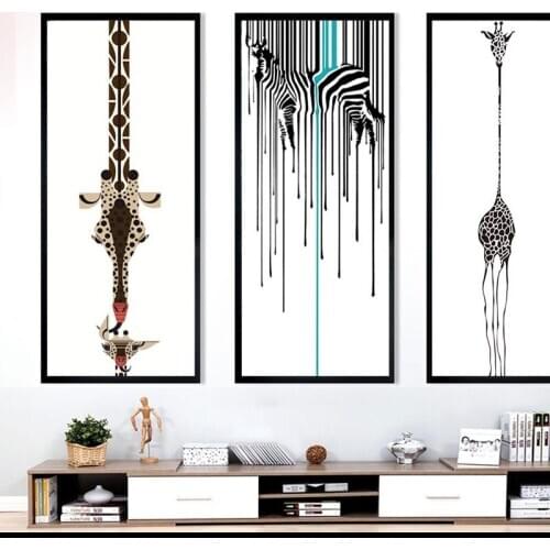 Triptych Abstract Decorative Painting Living Room Modern Unframed Art Black And White Zebra Personality Giraffe Canvas Paintings