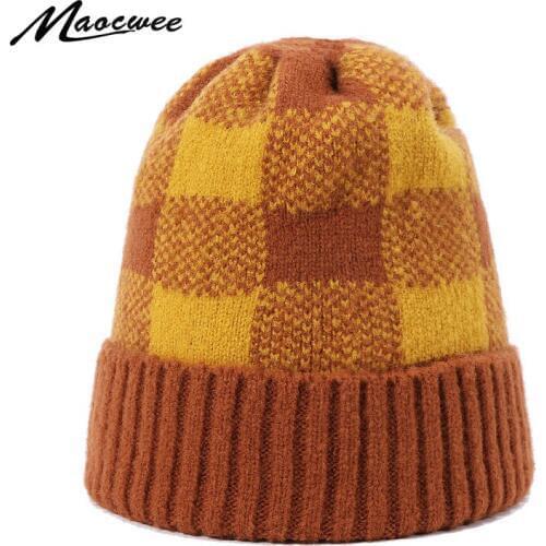 Classic Plaid Beanie Hats Women Men Winter Warm Knitted Cap New Unisex Baggy Ski Hat Outdoor Thick Skullies Beanies Gorros Cap