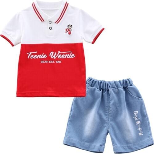 Toddler Baby Boys Clothes Sets Summer Cartoon Letter T Shirt+Denim Shorts Pants Boy Outfits Set Sports Suit 1 2 3 4Years