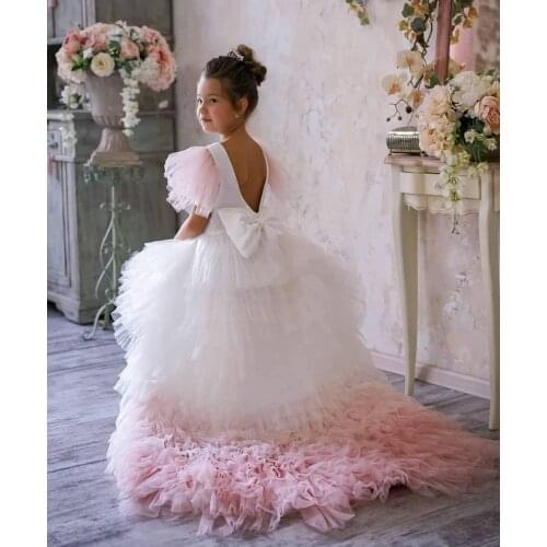 Beautiful Princess Birthday Party Dress Layers Tulle Backless Kid Cloth Pageant Gown Christmas New Year Dress