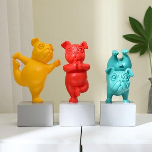 Creative Living Room Yoga Dog Figurine Nordic Decoration Bulldog Animal Statue Desk Decoration Room Accessories Color Ornaments