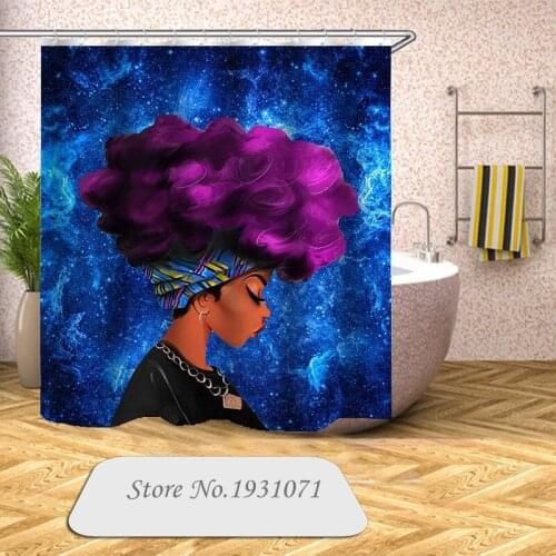 Popular African Woman 3D Print Shower Curtain Polyester Fabric Bathroom Curtain Waterproof Hook Bath Curtain 03