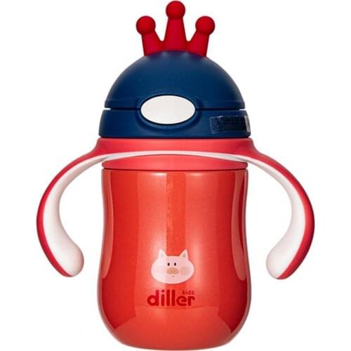 280ml Water Bottle Measuring Scale Print Crown Shape Comfortable to Hold Cartoon Crown Water Bottle with Straw for Home