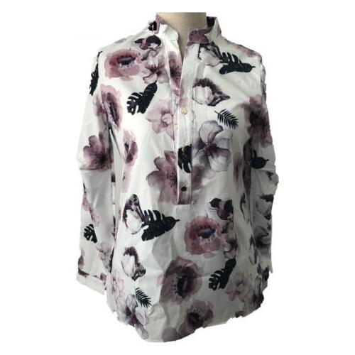 Fashion Floral Print OL Women Ladies Shirt Blouse Casual Long Sleeve V Neck Flower Top Shirts Blouses Clothing