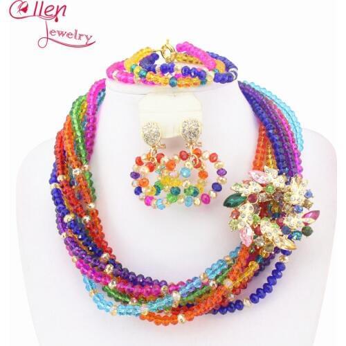Fashion African Beads Jewelry Set nigerian wedding bridal Crystal Beads Necklace Set African style necklace jewelry set W7605