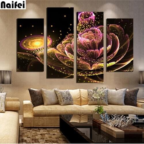 4 pcs sets flowers 5d Diy diamond painting full round diamond drill diamond embroidery cross-stitch square Rhinestone diamond