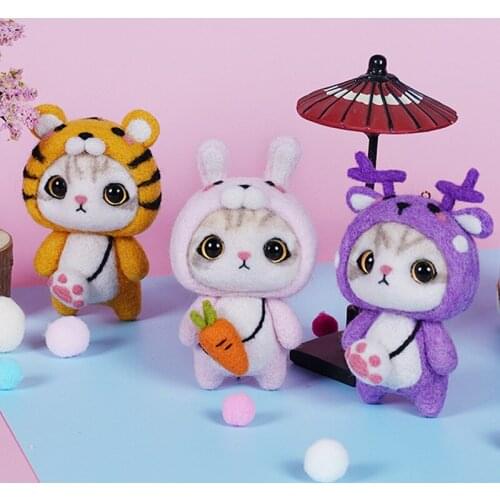 1Pcs Non-Finished Felt Kit Creative Cute Cat Toy Doll Wool Felt Poked Kitting Handmade Wool Felting Material Package DIY Gift