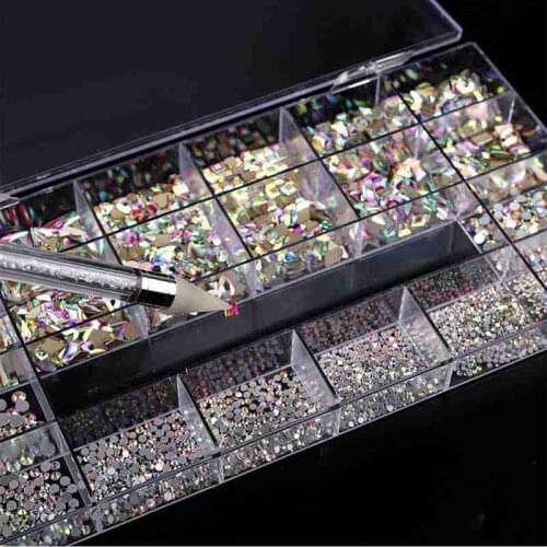 21 Grid Boxed Nail Decoration Diamond Set Mix Combo Bling Box Rhinestone DIY Nail Rhinestone Kits Nail Art Diamond Set