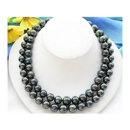 2strands ROUND BLACK Freshwater cultured 10-11MM PEARL NECKLACE