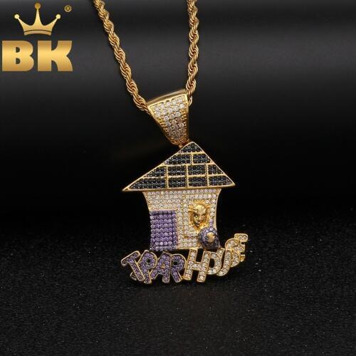 Colored Iced Cubic Zirconia Trap House Necklace Double Color Plating Hiphop Gold Color Pendant Jewelry For Men/Women