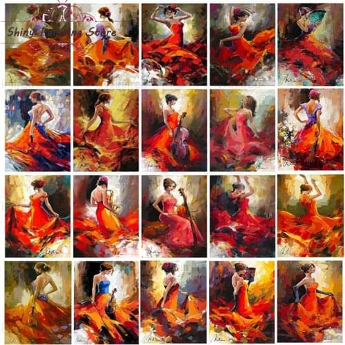 Full Square Drill Diamond Embroidery Sexy Dance Girl In Red Dress 5D DIY Diamond Painting Woman Portrait Cross Stitch Home Decor