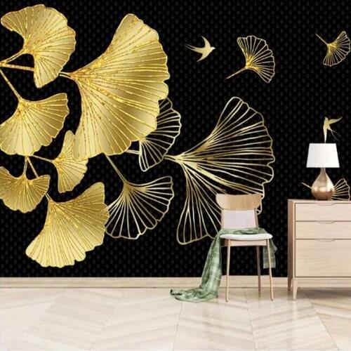 Custom 3D Wallpaper Golden Ginkgo Leaves Modern Home Decorative Painting Restaurant Living Room Sofa TV Background Wall Murals