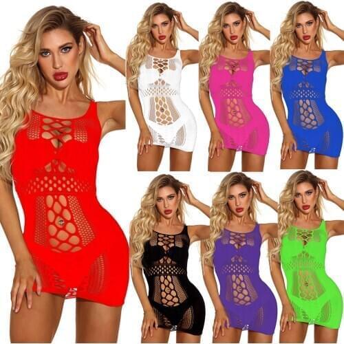 Sexy Transparent Lingerie Women Fishnet Babydoll Short Night Dress Tempting Underwear Tops Sleepwear Hollow Out Lencería Erotica