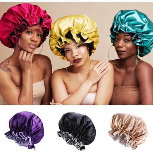 New Fashion Women Satin Night Sleep Cap Hair Bonnet Hat Silk Head Cover Elastic Band Nightcap Bath Spa bonnet de nuit