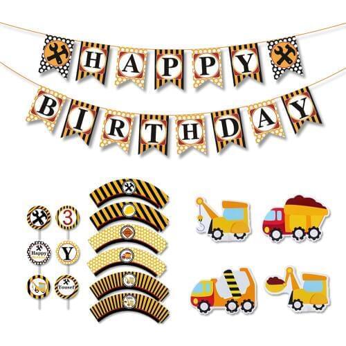 Construction Banner Construction Party Cupcake Toppers Construction Birthday Party Decoration Supplies Trucks Party Decoration