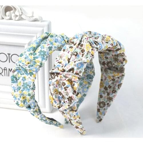 2020 Vintage Flower Print Fold Bezel Hair Band Women Headband Girls Hair Accessories Hoop Hair Clips Hairband opaska do wlosow
