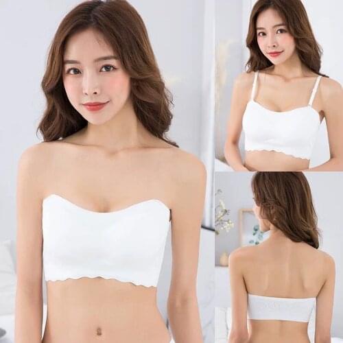 Q Womens Fashion Bandeau Non-slip For Summer Lace Seamless Bandeau Wire Bralette Strapless Ladies Tube Top Ice Silk Wrapped Bra
