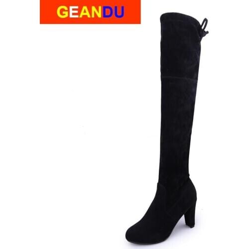 2020 Women Over The Knee High Boots Slip on Winter Shoes Thin High Heel Pointed Toe All Match Women Boots Plus Size 34-43