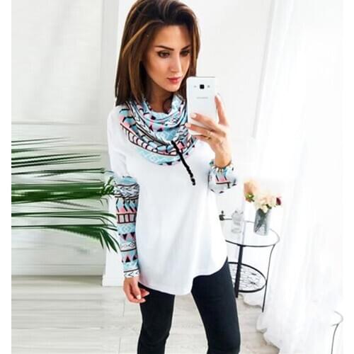 2019 Spring Autumn Floral Print Long Sleeve Patchwork Women Sweatshrits Casual Hooded Hoody Pullovers Tops Clothes Female