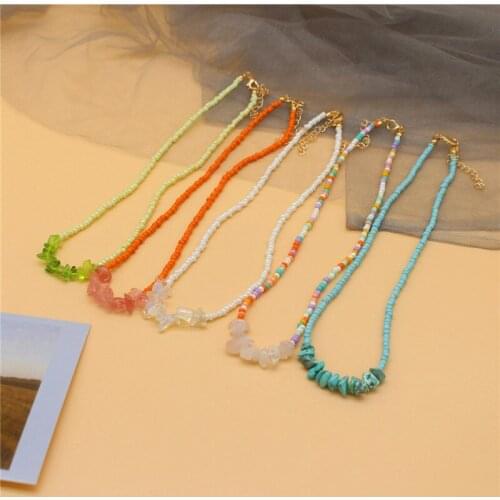 Simple Choker Necklace Fashion Seed Beads Irregular Crystal Stone Pendant Collar Women Girl Handmade Gift Jewelry