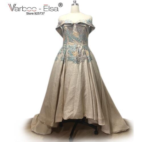 VARBOO_ELSA New 2018 robe de soire Sexy Evening Dress Chmpagne Arabic Prom Dress Short Sleeve Backless Evening Gown Dubai Kaftan