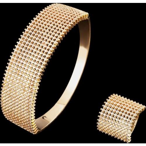 Zlxgirl jewlery 2pcs Bangle with ring sets for womens Copper wedding jewelry sets Bangle&Bracelet ring womens bangle sets