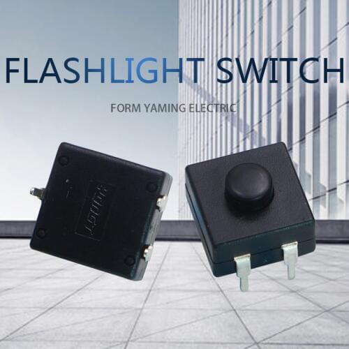 100pcs Black Mini Push Button Switch 3 Pins Flashlight Latching Lock Two Normally Open One Normally Close