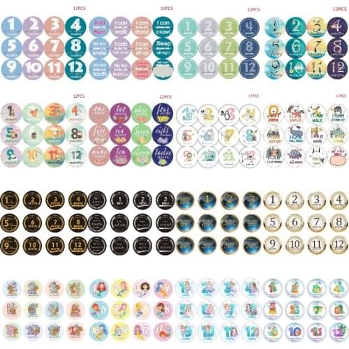 900C 12 Pcs/Set Month Sticker Baby Photography Milestone Memorial Monthly Newborn Kids Commemorative Card Number Photo Props
