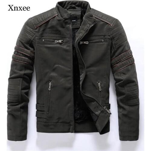 2021 Autumn and Winter Leather Jacket Men Mens Fashion Motorcycle Pu Leather Jacket Jacket Mens Stand-Up Collar Slim Casual Ja