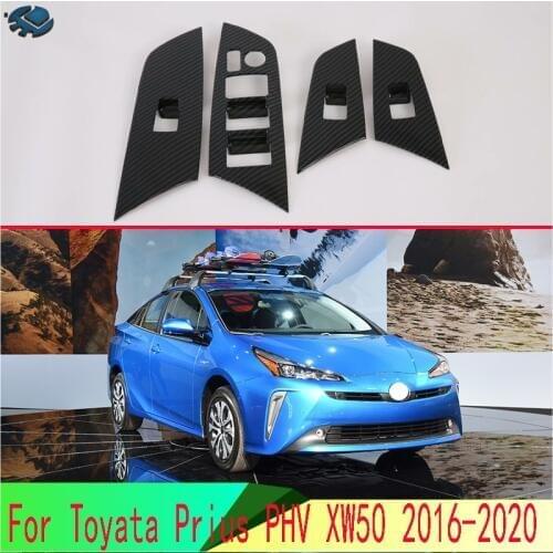 For Toyata Prius PHV XW50 2016-2020 Car Accessories Carbon Fiber Style Door Window Armrest Cover Switch Panel Trim