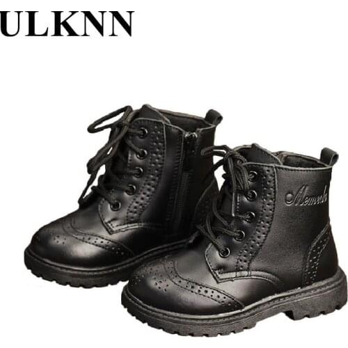 Childrens Genuine Leather Boots 2021 Boys Girls Winter Black Leather Boots Kids Martin Cotton Shoes Cuhk Baby Infant Shoes