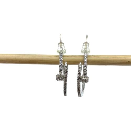 FoLisaUnique 925 Sterling Silver Nail Cubic Zirconia Hoop Earring For Women Girl Trendy Gift Sparkle Stud Pierced Ear Jewelry