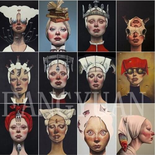 Creative Portrait Diamond Paintings 5D Diy Woman with Tableware Full Square Round Drill Rhinestone Embroidery Wall Art Pictures