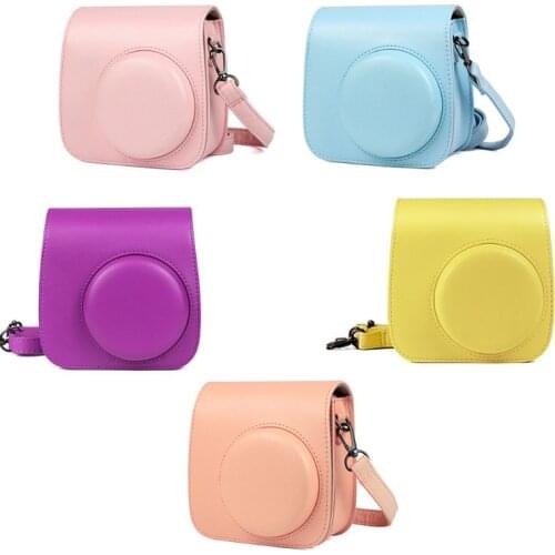 LX0B Solid color PU Leather Camera Bag Case Cover with Shoulder Strap For Fujifilm Mini 9 Mini 8 Mini 8+ Camera