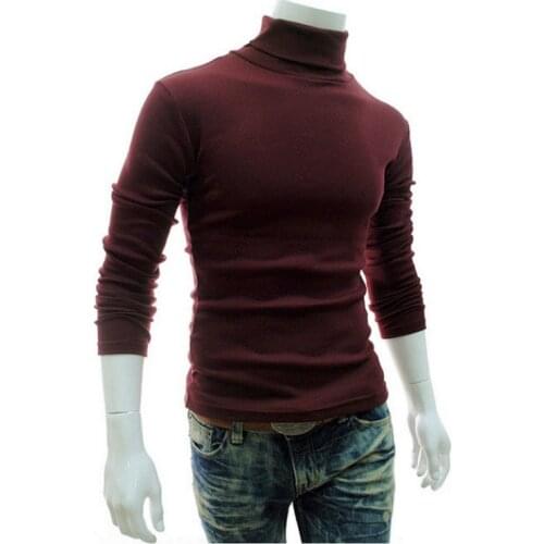 2019 Mens Sweater Men Solid Casual Sweater Men Turtleneck Slim Fit Knitted Pullovers Clothes Autumn Winter
