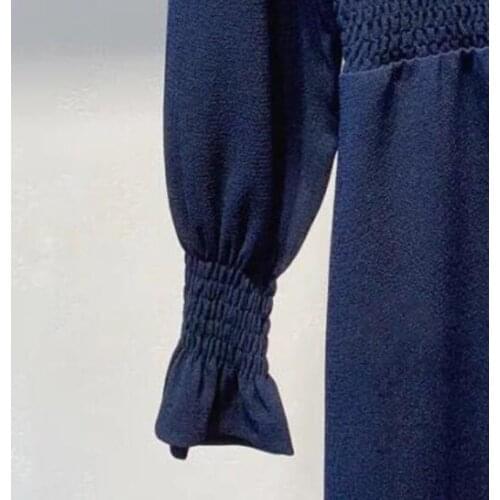 2020 Autumn and Winter New Women Dress V-neck Flared Sleeve Single-row Metal Button Dress