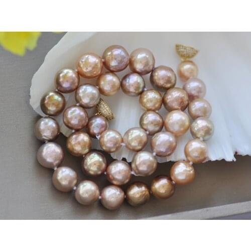 Z10524 A++ Metal-Lustre 17.5" 13mm Round Peacock Pink Lavender Edison Pearl Necklace