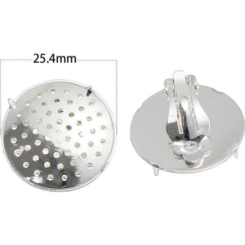 Beadsnice Earring Tray 25.4mm Flat Round Clip On Earring Finding for Non Pierced Ear 37616B