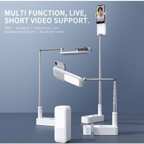 Portable Phone Holder Stand With Wireless Dimmable LED Selfie Fill Light Lamp For Live Video Fill Light Retractable Phone Stand