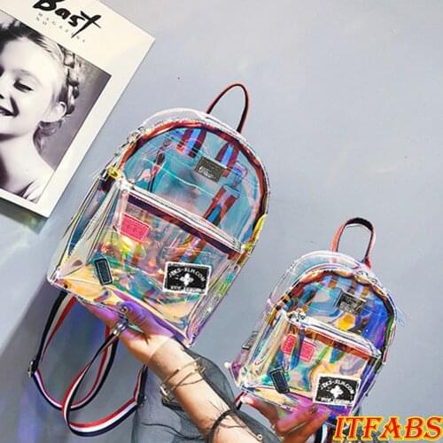 Book Bag Laser Jelly Transparent Backpack New Fashion Girl Clear Transparent See Through Pvc Mini Backpack School